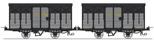 REE Modeles VM-009 - Set of 2 Covered Wagon with brakes, Round roof Grey / Black steel Kv 4096 and Kv 4100